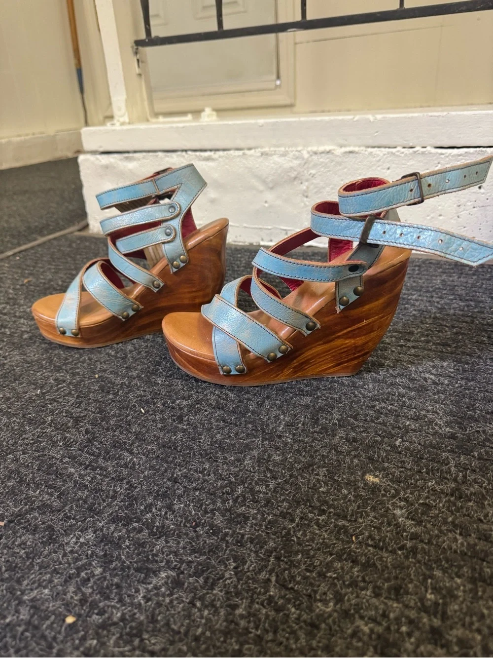 Bed Stu Light Blue Multi-Strap Platform Sandals